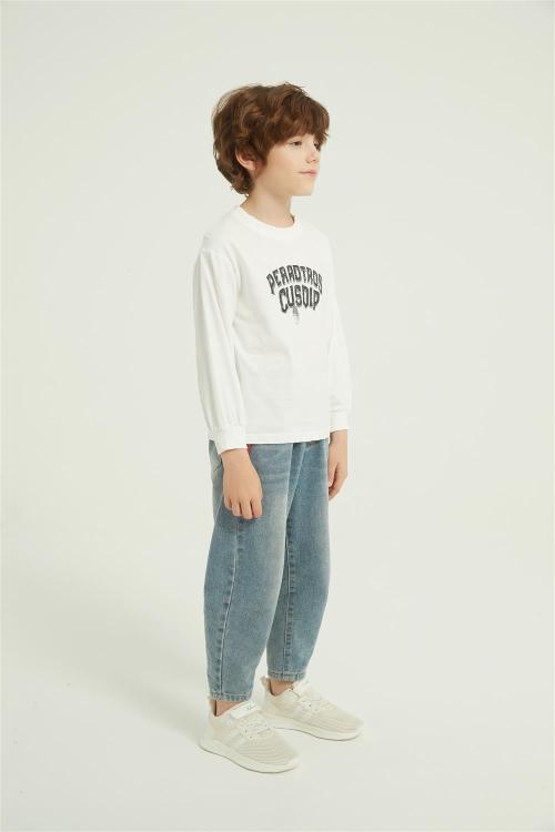 OEM Boys Letter Graphic Print Round Neck Sweatshirt Fall Spring Pullover Tops From China