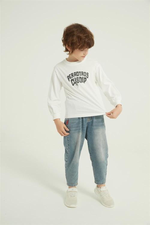 OEM Boys Letter Graphic Print Round Neck Sweatshirt Fall Spring Pullover Tops From China