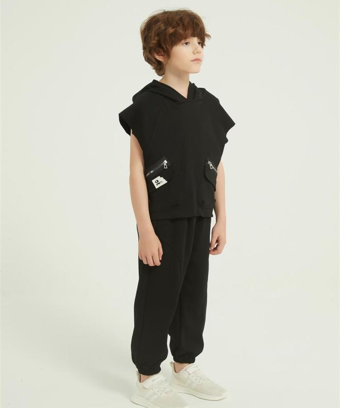 Custom Kids Boys Summer 2PCS Outfits | Elastic Sports long Pant Set From Chinese Factory