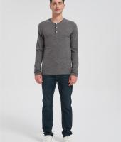 Wholesale Men's Merino Wool Casual Henley Shirt | Heather Gray Long Sleeve T-shirt Manufacturer