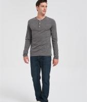 Wholesale Men's Merino Wool Casual Henley Shirt | Heather Gray Long Sleeve T-shirt Manufacturer