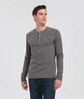 Wholesale Men's Merino Wool Casual Henley Shirt | Heather Gray Long Sleeve T-shirt Manufacturer