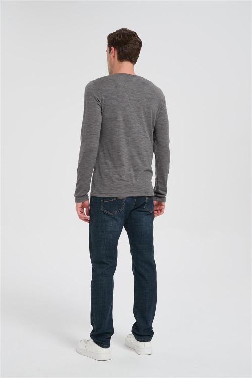 Wholesale Men's Merino Wool Casual Henley Shirt | Heather Gray Long Sleeve T-shirt Manufacturer