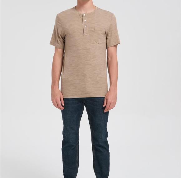 Custom Men's Merino Short Sleeve Henley | Classic Fit Men's Casual Merino Wool Shirt Suppiler