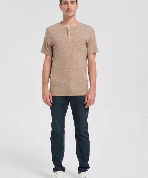 Custom Men's Merino Short Sleeve Henley | Classic Fit Men's Casual Merino Wool Shirt Suppiler