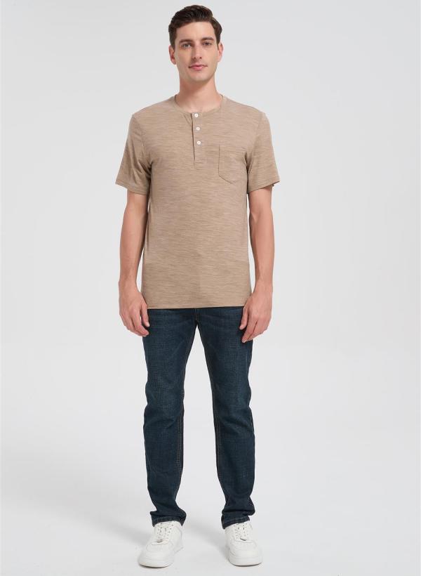 Custom Men's Merino Short Sleeve Henley | Classic Fit Men's Casual Merino Wool Shirt Suppiler