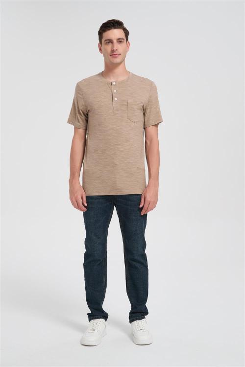 Custom Men's Merino Short Sleeve Henley | Classic Fit Men's Casual Merino Wool Shirt Suppiler