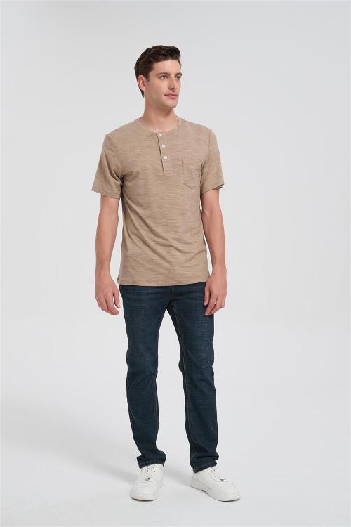 Custom Men's Merino Short Sleeve Henley | Classic Fit Men's Casual Merino Wool Shirt Suppiler