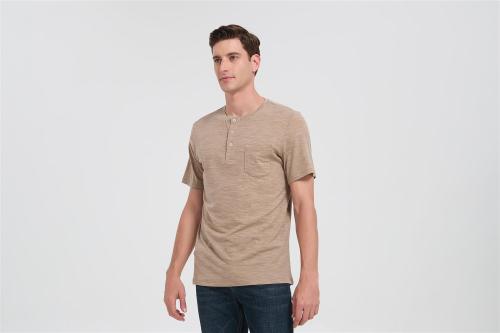 Custom Men's Merino Short Sleeve Henley | Classic Fit Men's Casual Merino Wool Shirt Suppiler