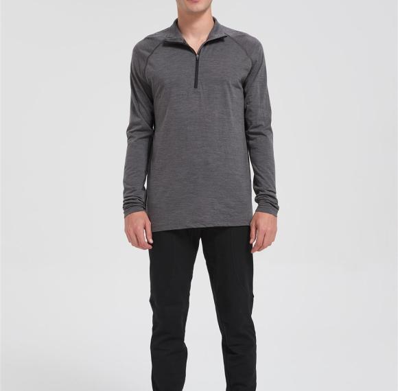 Wholesale Men's Merino Base Layer Shirt | Half-zipper Antibacterial Merino Shirt From China