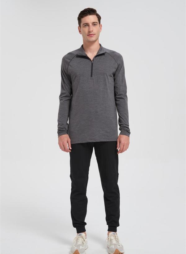 Wholesale Men's Merino Base Layer Shirt | Half-zipper Antibacterial Merino Shirt From China