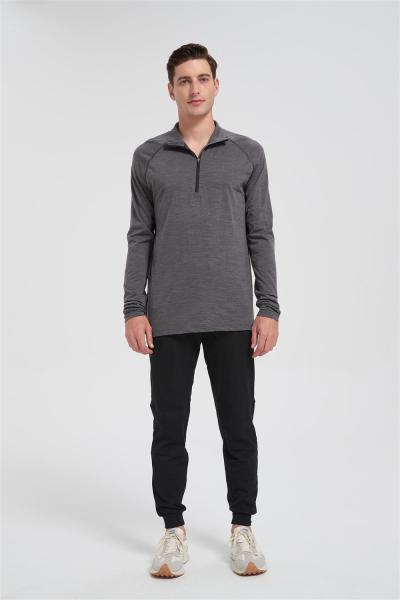 Wholesale Men's Merino Base Layer Shirt | Half-zipper Antibacterial Merino Shirt From China
