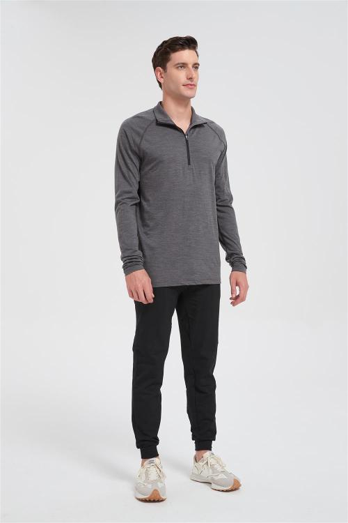 Wholesale Men's Merino Base Layer Shirt | Half-zipper Antibacterial Merino Shirt From China