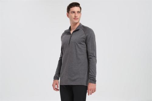 Wholesale Men's Merino Base Layer Shirt | Half-zipper Antibacterial Merino Shirt From China