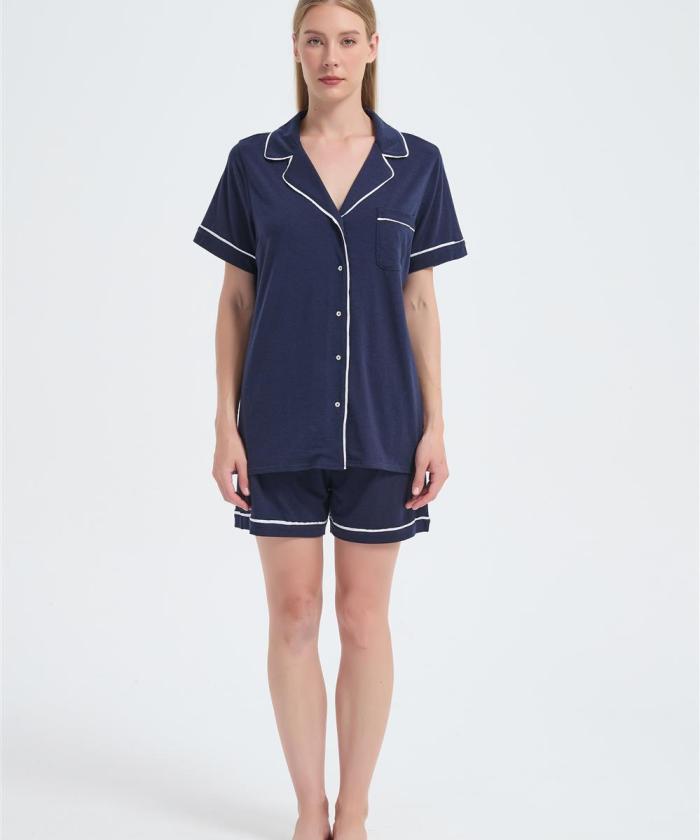 Custom Women's Merino Pajamas | OEM Short Sleeve Merino Wool Top And Bottom Set