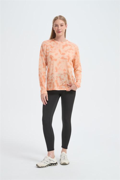 Wholesale Women's Merino Long Sleeve Base Layers | Custom Merino Wool Tie-dye T-shirt