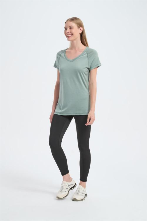 Custom Women's Merino V-Neck T-shirt From Chinese Factory