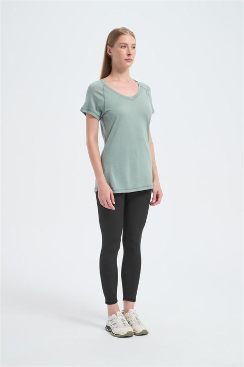 Custom Women's Merino V-Neck T-shirt From Chinese Factory