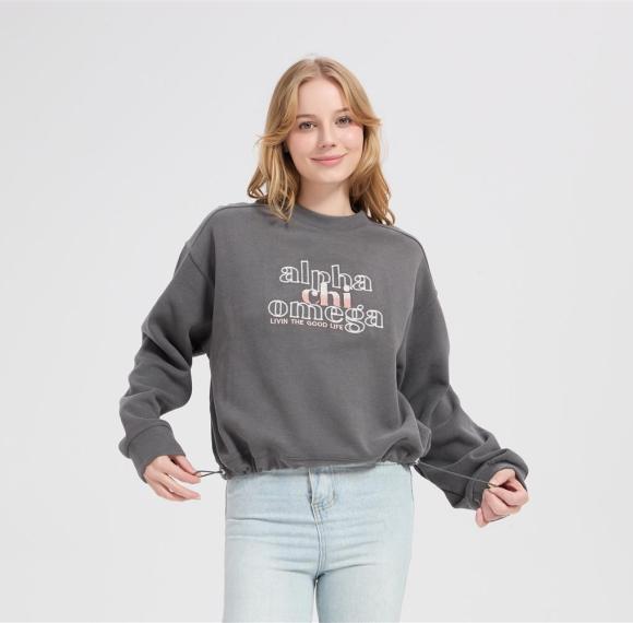 Wholesale Merino Wool Knit Sweatshirt with Drawstring Hem & 3D Toothbrush Embroidery