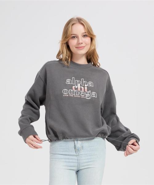 Wholesale Merino Wool Knit Sweatshirt with Drawstring Hem & 3D Toothbrush Embroidery
