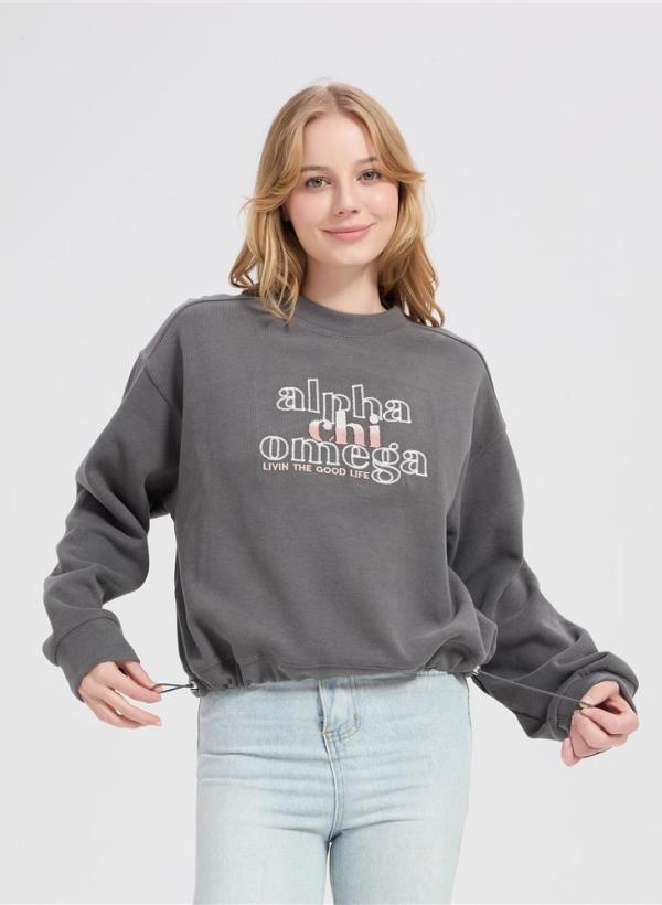 Wholesale Merino Wool Knit Sweatshirt with Drawstring Hem & 3D Toothbrush Embroidery