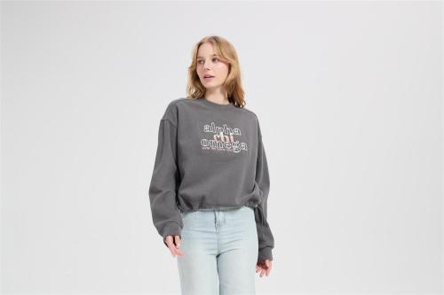 Wholesale Merino Wool Knit Sweatshirt with Drawstring Hem & 3D Toothbrush Embroidery