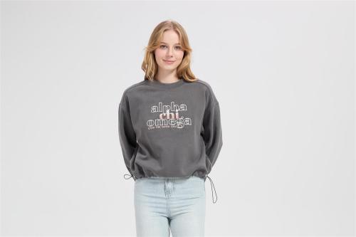 Wholesale Merino Wool Knit Sweatshirt with Drawstring Hem & 3D Toothbrush Embroidery