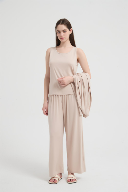 Custom Merino Wool Blend 3-Piece Sleepwear Set for Women