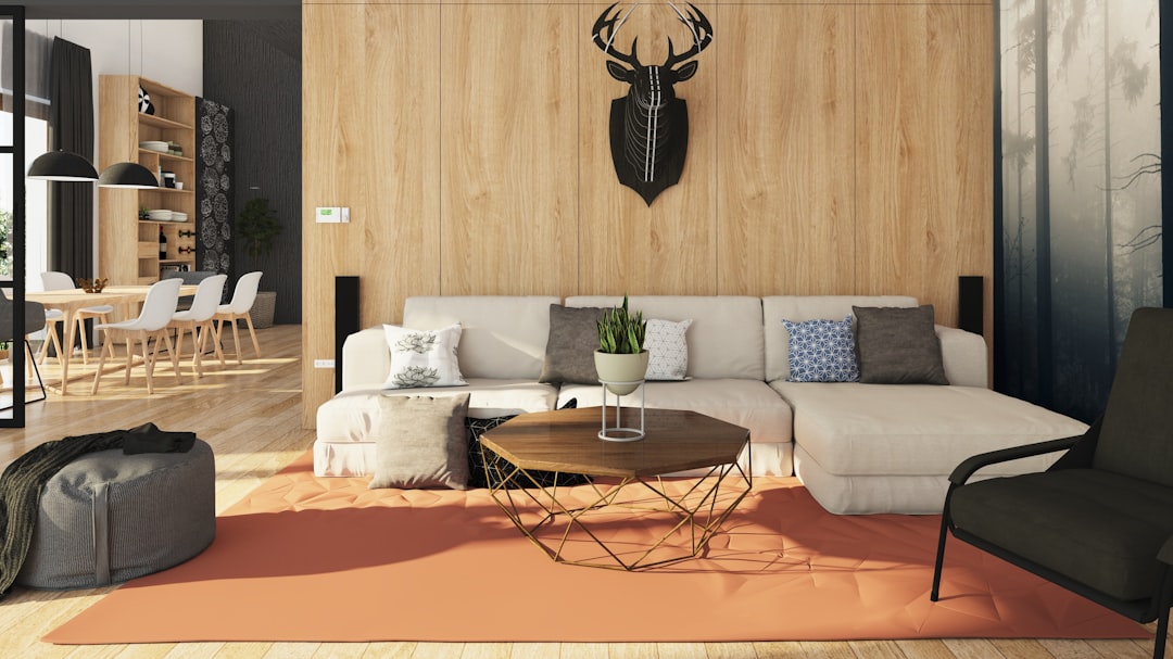 A beautifully designed living room featuring sustainable furniture made from reclaimed wood and natural linen fabrics.
