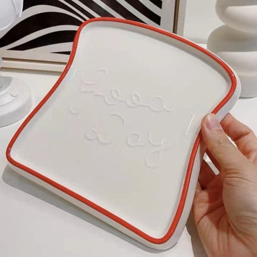 INS Style Red Rim Dessert Plate – Square Ceramic Dish for Western Sweets