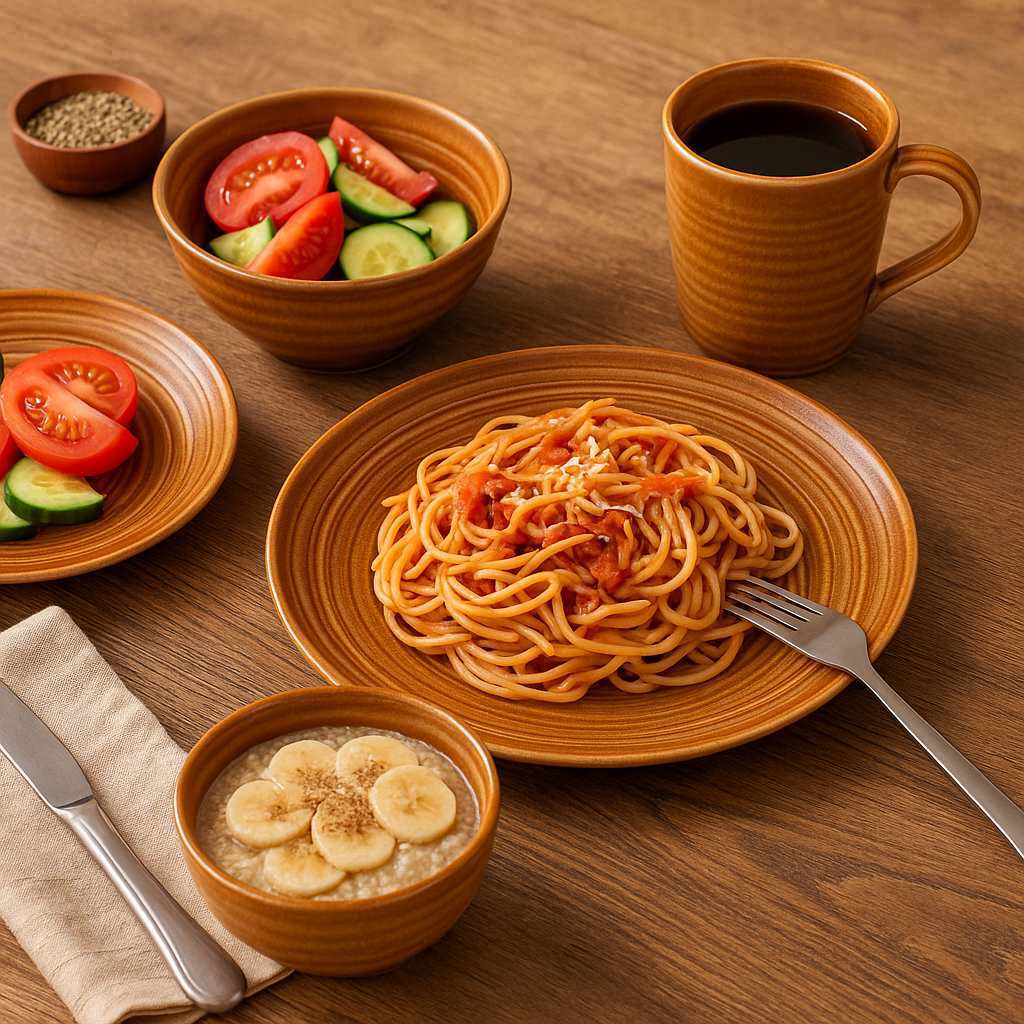 Vintage Caramel Brown Textured Dinnerware Set Serving Breakfast & Dinner, Microwave Dishwasher Safe for Daily Use