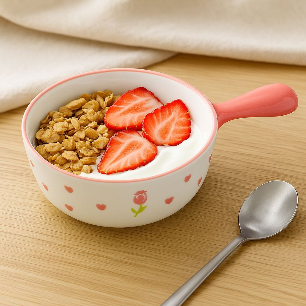 Serving Breakfast With Side Pink Floral Heart Pattern