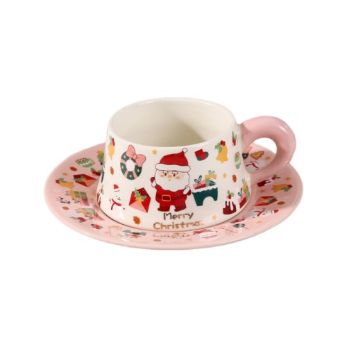 Christmas Ceramic Coffee Cups with Saucer – 300ml Festive Santa & Holiday Design