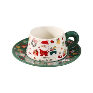 Christmas Ceramic Coffee Cups with Saucer – 300ml Festive Santa & Holiday Design