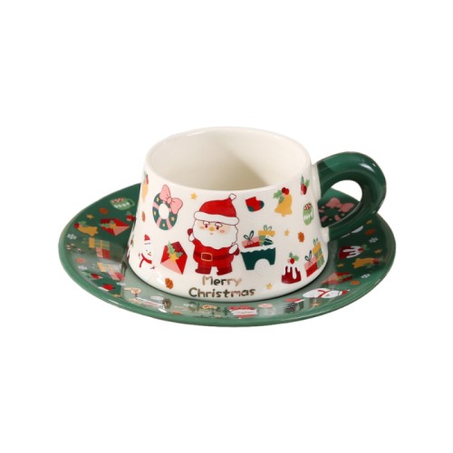 Christmas Ceramic Coffee Cups with Saucer – 300ml Festive Santa & Holiday Design