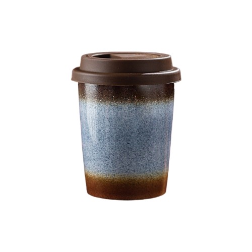 290ml Reactive Glaze Ceramic Travel Coffee Mug with Lid – Portable Reusable Cup