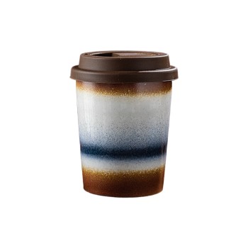 290ml Reactive Glaze Ceramic Travel Coffee Mug with Lid | Portable Reusable Cup