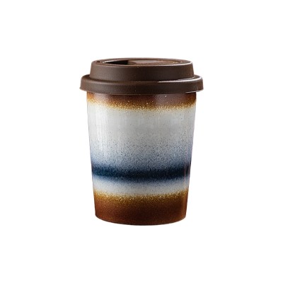 290ml Reactive Glaze Ceramic Travel Coffee Mug with Lid | Portable Reusable Cup