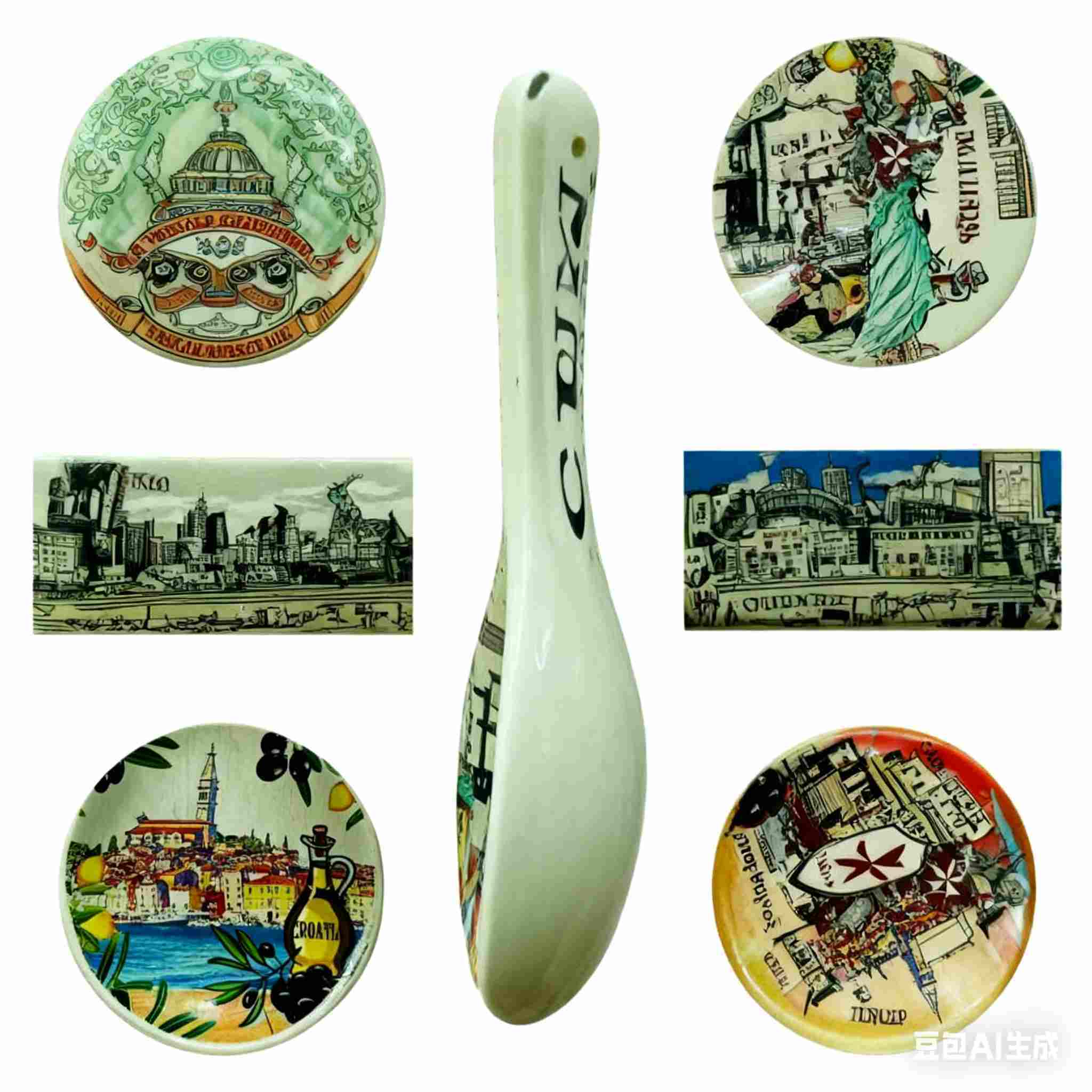 Artistic Ceramic Spoon Malta & NYC Design Pattern Display