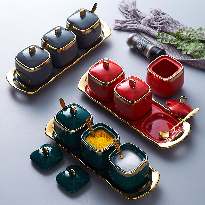 Luxury Ceramic Spice Jars Filled With Seasoning