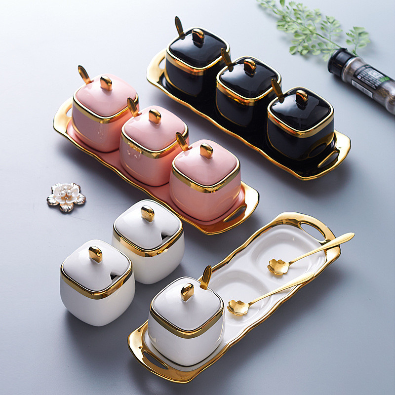 Light-Colored Luxury Ceramic Spice Jar Set