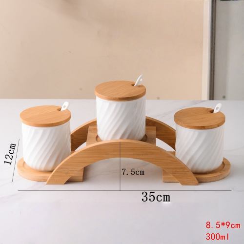 Nordic Ceramic Spice Jar Set With Bamboo Lids | 3-Piece Seasoning Containers For Kitchen Storage