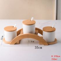 Nordic Ceramic Spice Jar Set With Bamboo Lids | 3-Piece Seasoning Containers For Kitchen Storage