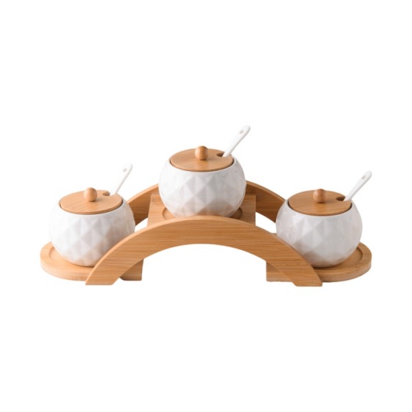 Nordic Ceramic Spice Jar Set With Bamboo Lids | 3-Piece Seasoning Containers For Kitchen Storage