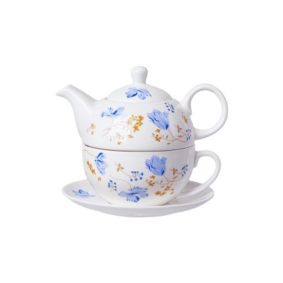 Creative Porcelain Tea Set | Floral English Style Teapot with Cup and Saucer, Single Serve Afternoon Tea Gift
