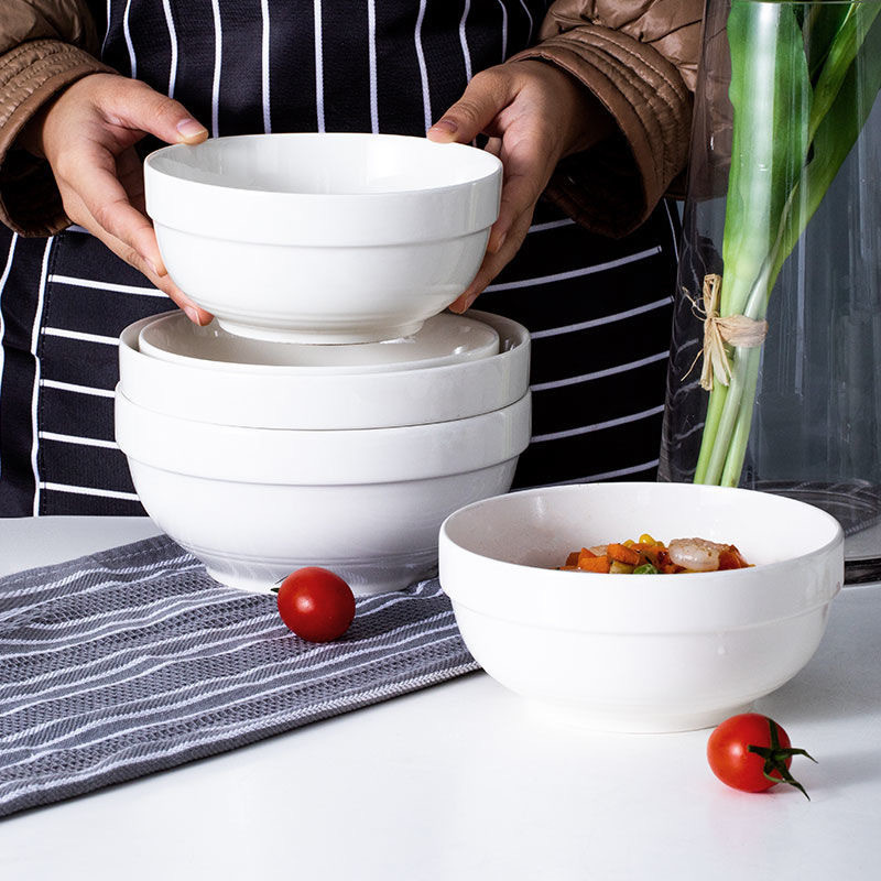 Minimalist White Ceramic Rice Bowl Usage Scene