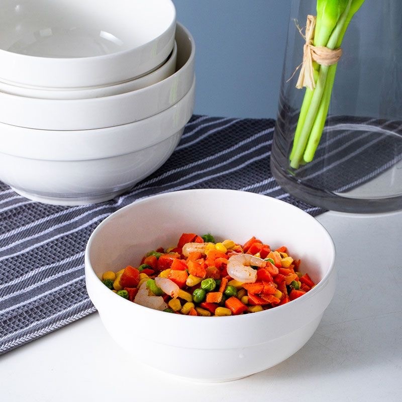 Minimalist White Ceramic Rice Bowl With Veggies