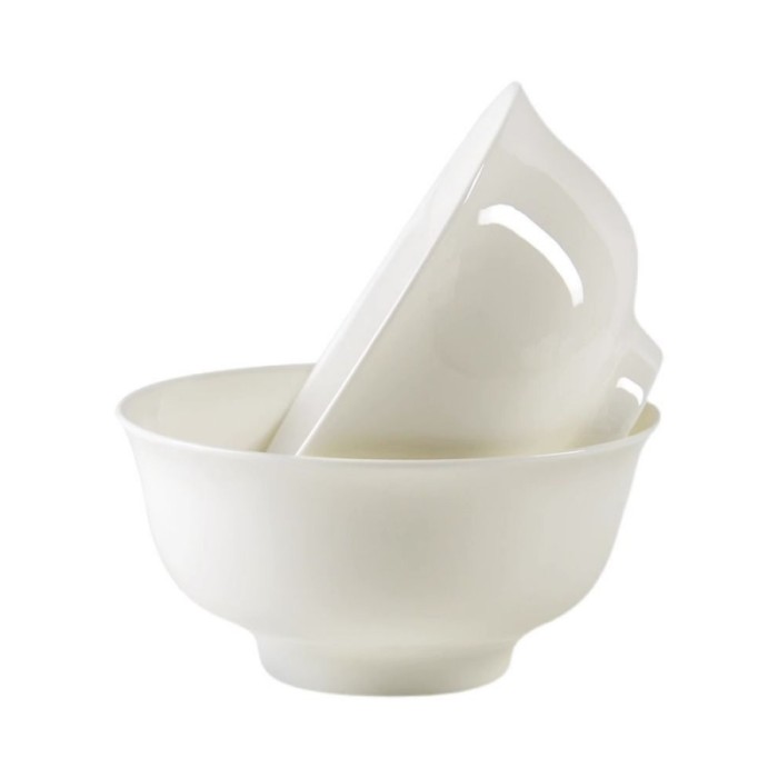Bone China Rice Bowl Set | Porcelain Dinner Bowls, Microwave Safe, Simple White Design