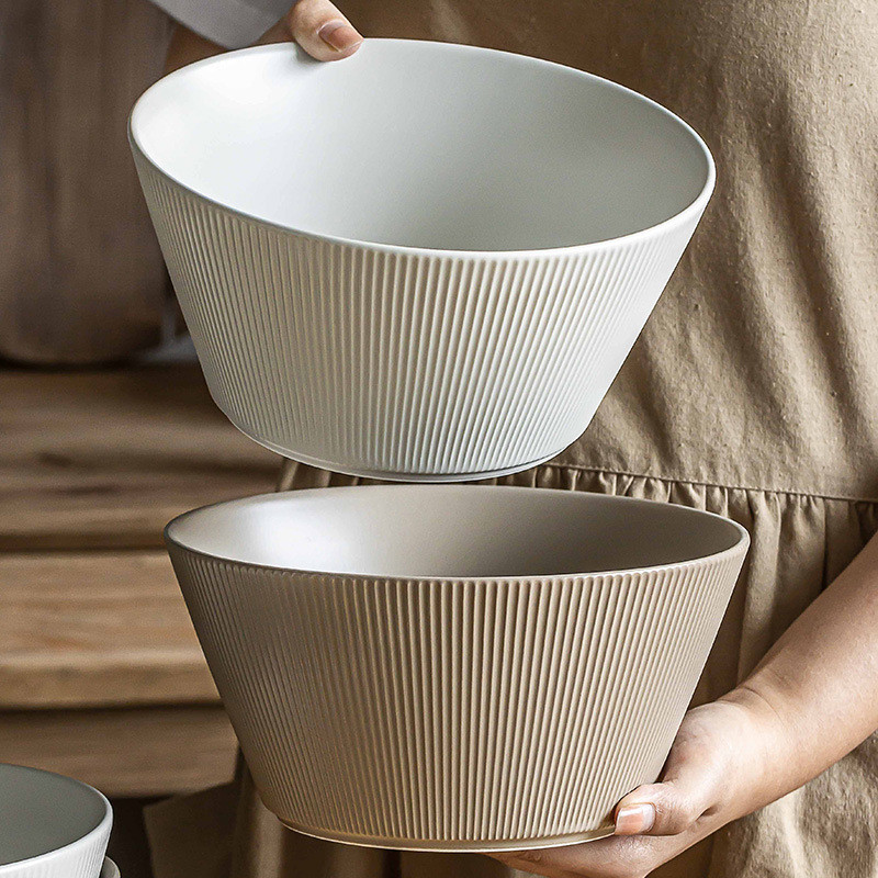 Inner View Of Ribbed Stoneware Ceramic Soup Bowl
