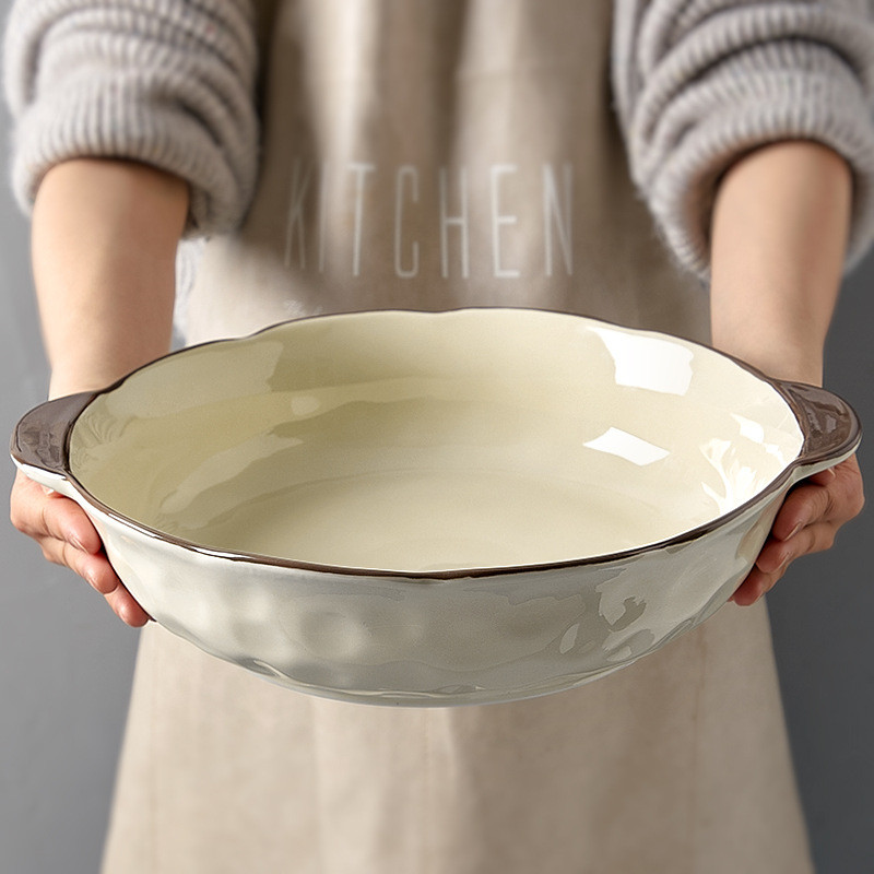Front View Of Large Handheld Porcelain Soup Bowl